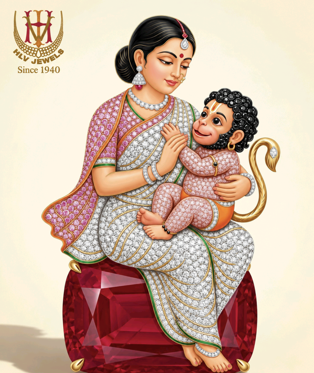 Mother & Hanuman Brooch