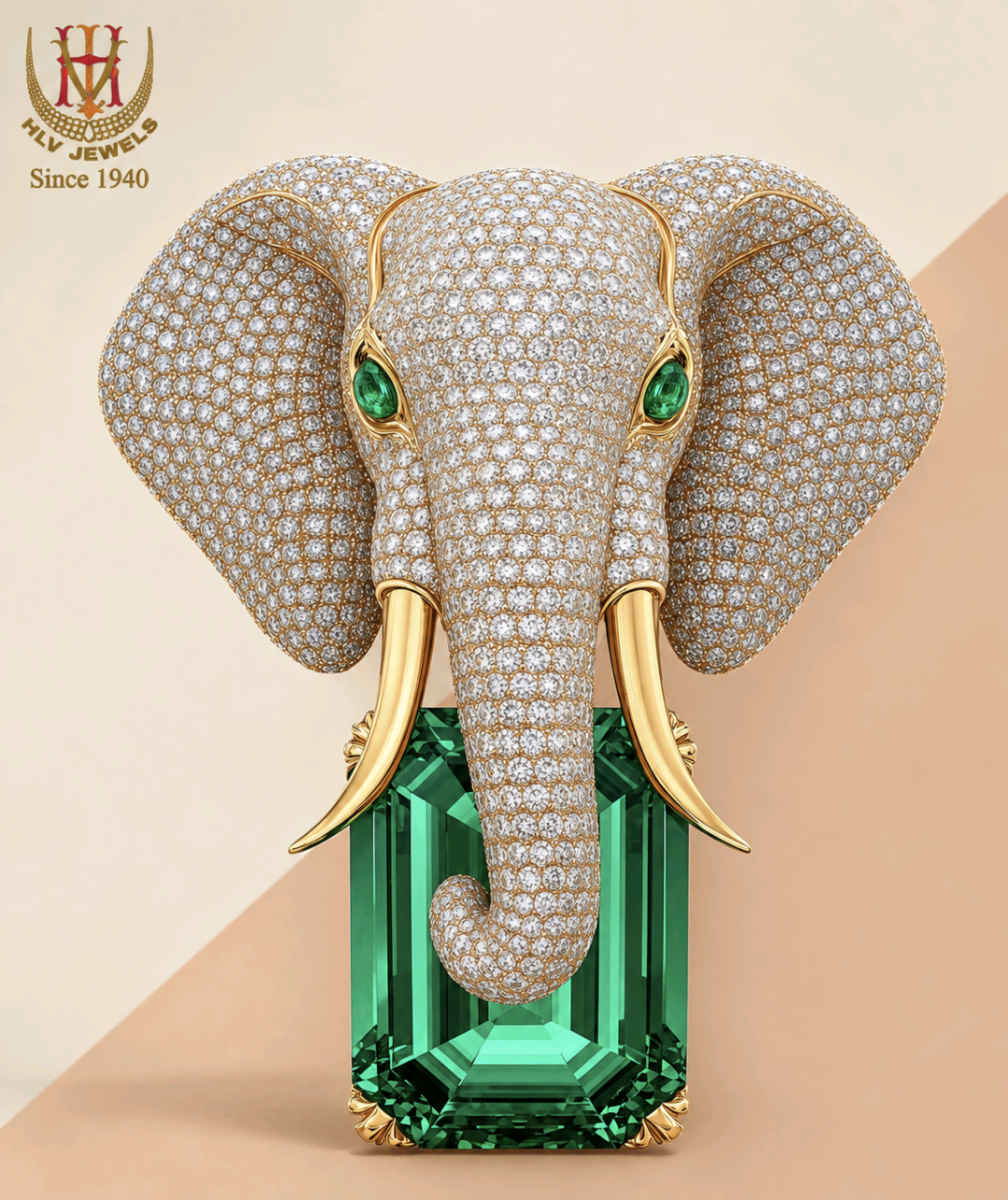 Emerald Elephant Brooch