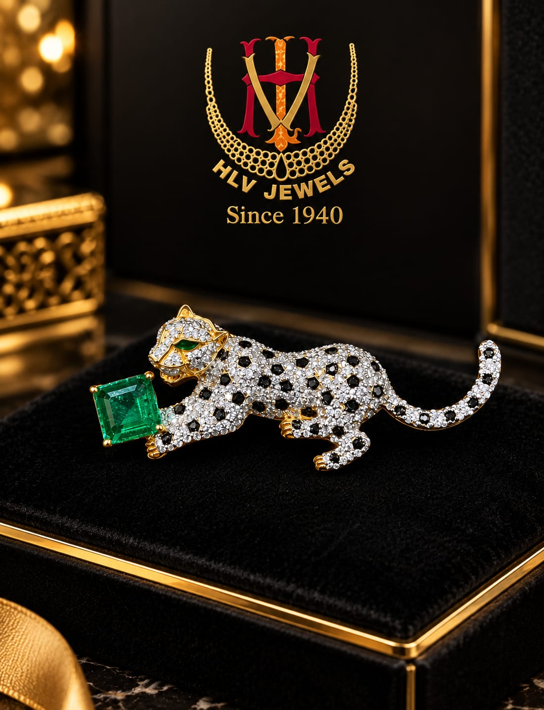 Emerald Leopard Brooch