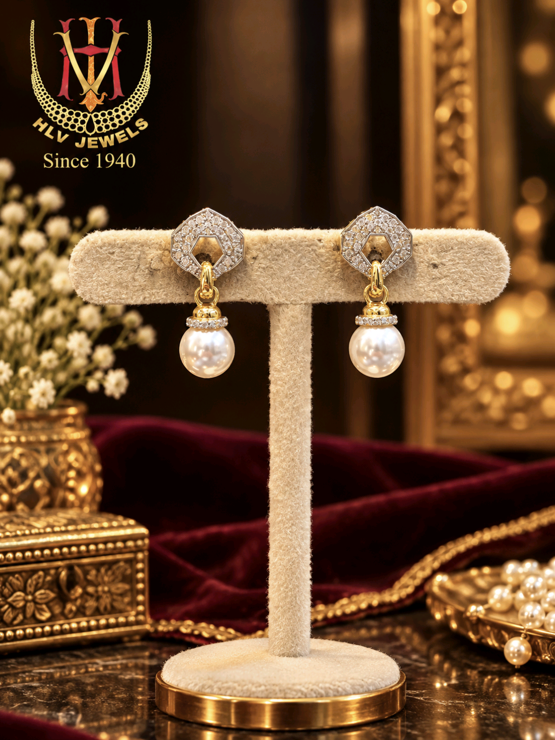 Pearl Drop Diamond Earrings